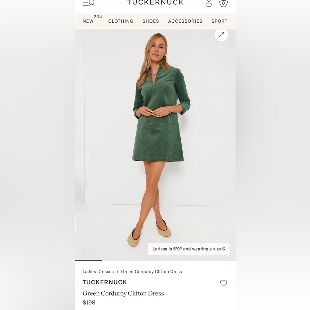 NWT TUCKERNUCK Green Corduroy Clifton Dress